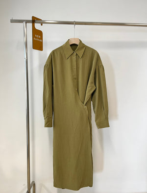 French simple asymmetric dry silk shirt dress