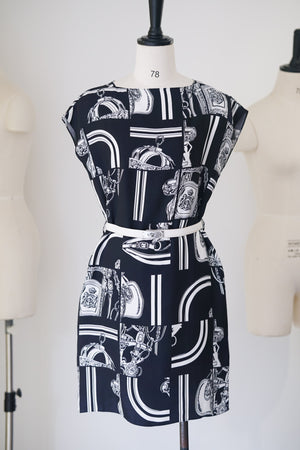 24 Spring and Summer Black and White Chain Silk Jacquard Short Dress