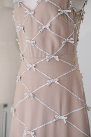 Gown Bow Embroidery Halter Dress,