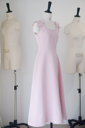 Cubic Bouquet Pink Silk Wool Halter Gown Dress