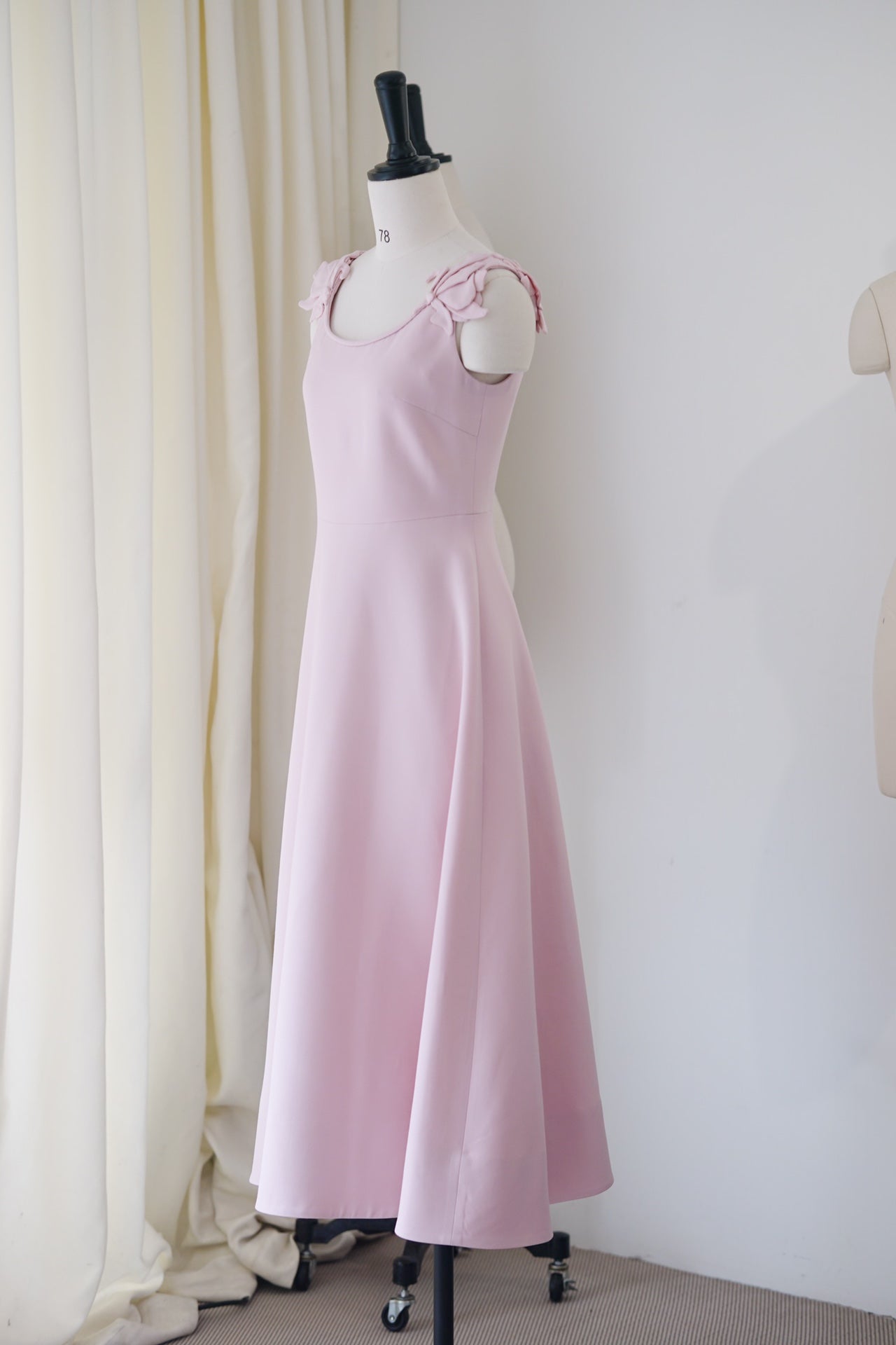 Cubic Bouquet Pink Silk Wool Halter Gown Dress