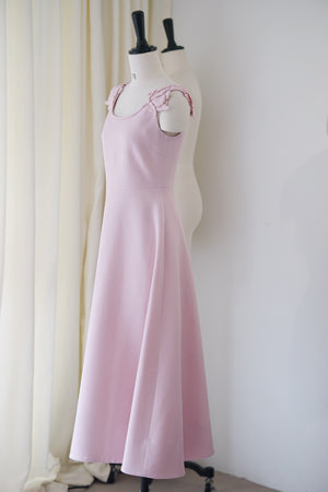 Cubic Bouquet Pink Silk Wool Halter Gown Dress