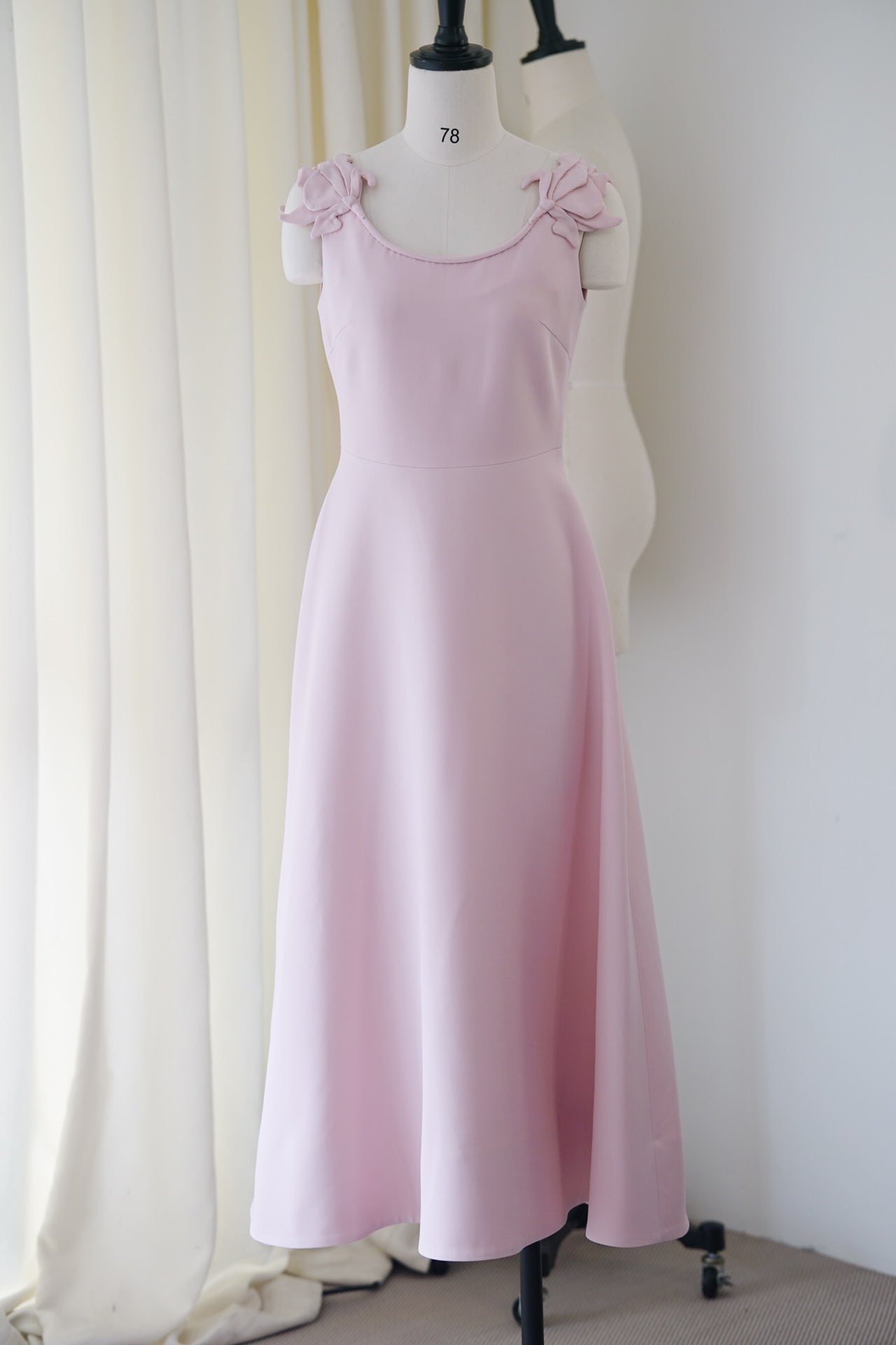 Cubic Bouquet Pink Silk Wool Halter Gown Dress