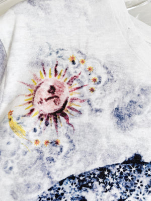 Tarot card cotton and linen floral print T-shirt