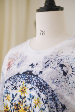 Tarot card cotton and linen floral print T-shirt